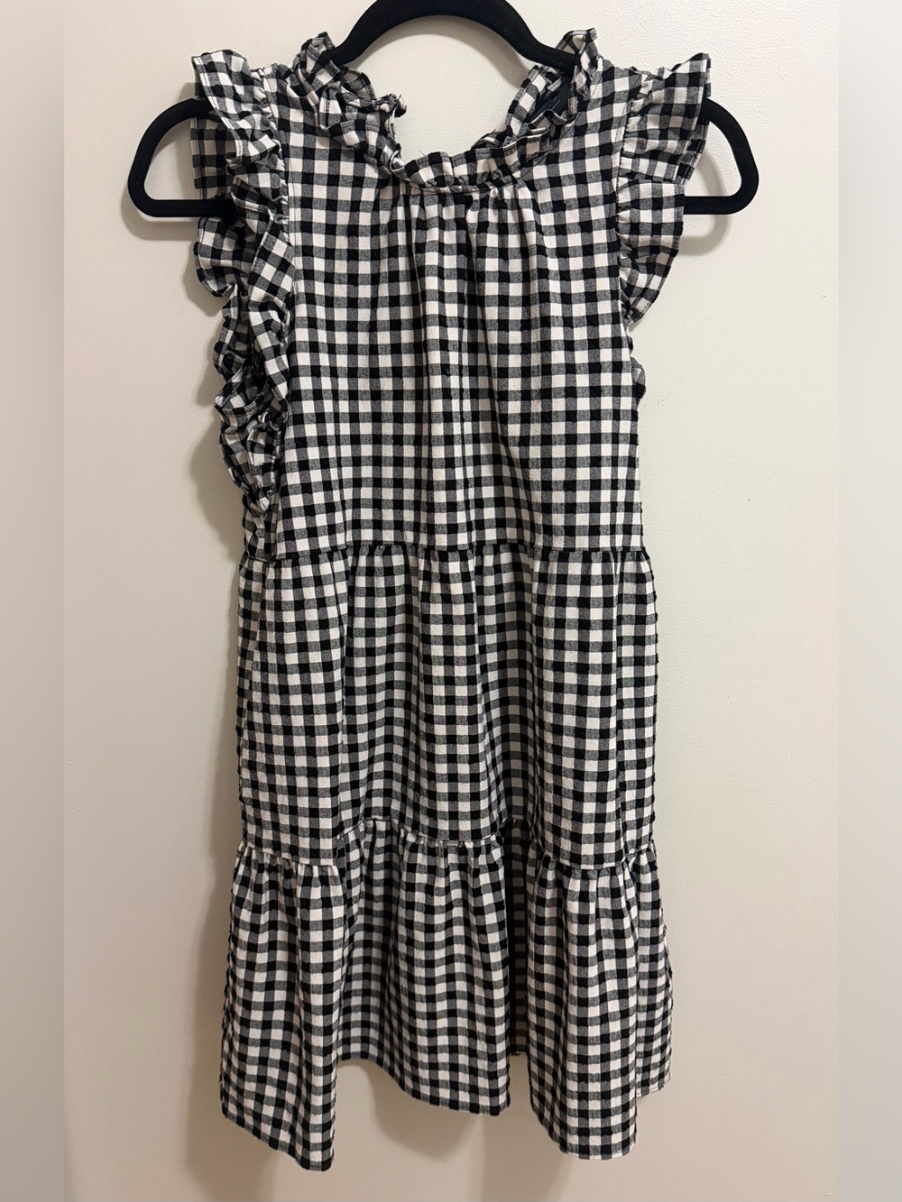 Maeve Black and White Gingham Ruffle Mini Dress